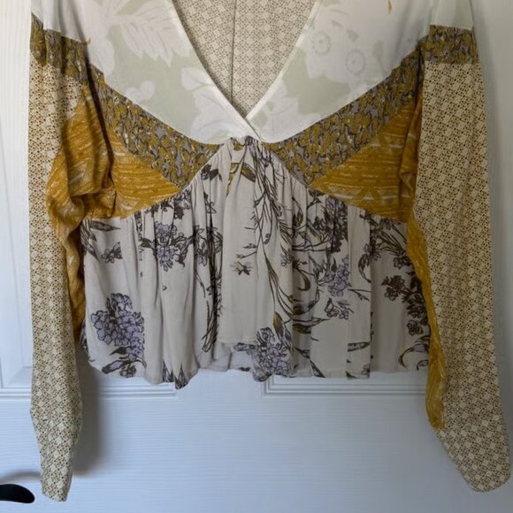 Free People Aloha State of Mind Yellow Floral Cropped Blouse Small - Picture 1 of 5